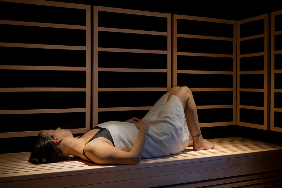 Person relaxing in sauna